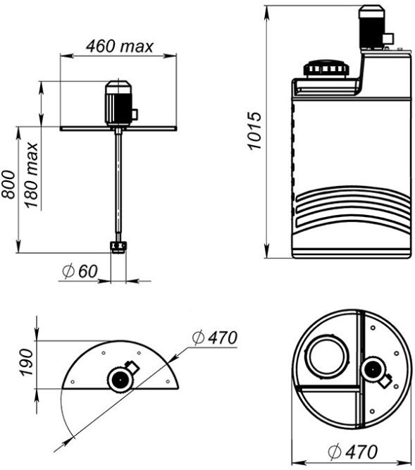 Емкость дозировочная 100 белый с турбинной мешалкой (820х 472х 472)